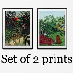 Set of 2 prints Henri Rousseau Jungle tropical poster painting The Equatorial Jungle, tropical wall art, jungle wall art, jungle print