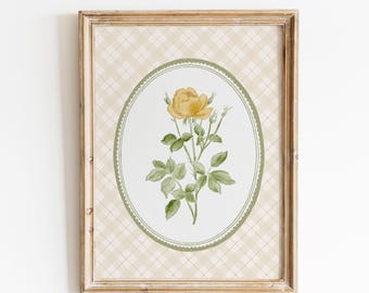Yellow Rose Wall Art, Botanical Wall Art, Vintage Floral Print, Cottagecore Wall Decor, Yellow Rose Print, Botanical Poster