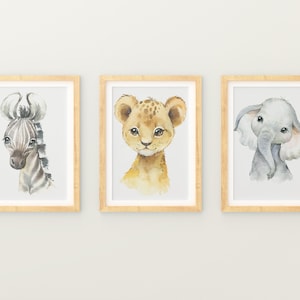 Safari stampe animali per bambini, stampe animali safari, stampe animalier acquerello - Arredamento vivaio Safari - Safari Jungle animals - Baby nursery