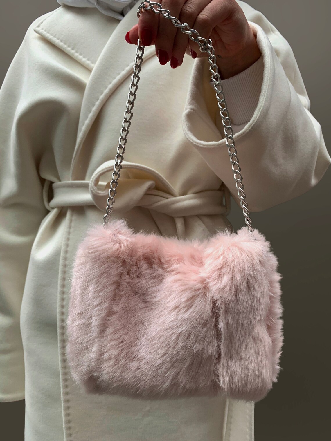 Small Fluffy Baby Pink Bag Pink Fuzzy Purse with Chain Etsy