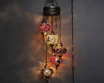 Türkische Kronleuchter, 5 Globe Hängelampe, türkische Anhänger Beleuchtung, türkische Lampe, 7-Zoll-Globus, Deckenbeleuchtung, türkische Laterne