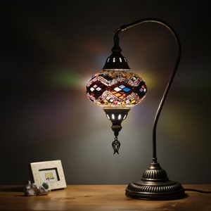 Turkish Lamp, Mosaic Moroccan Desk Lamp, Authentic Table Lighting Design, Turkish Home Decor, Traditional Turkey Lighting, Istanbul Lantern Brown