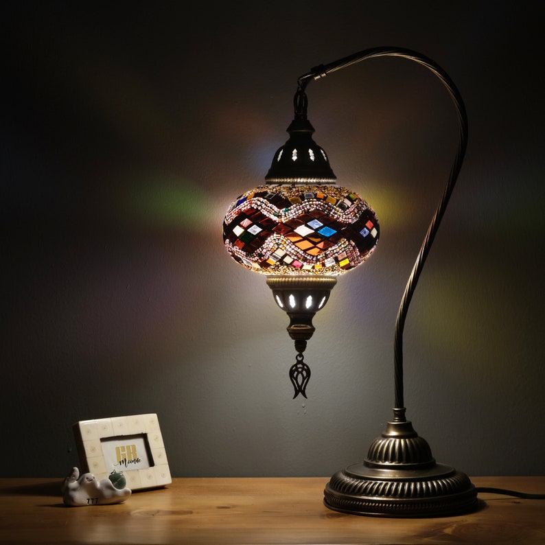 10 variantes de lampe turque, lampe de bureau marocaine en mosaïque, éclairage de table authentique, décoration d'intérieur turque, éclairage traditionnel d'Istanbul, Marron