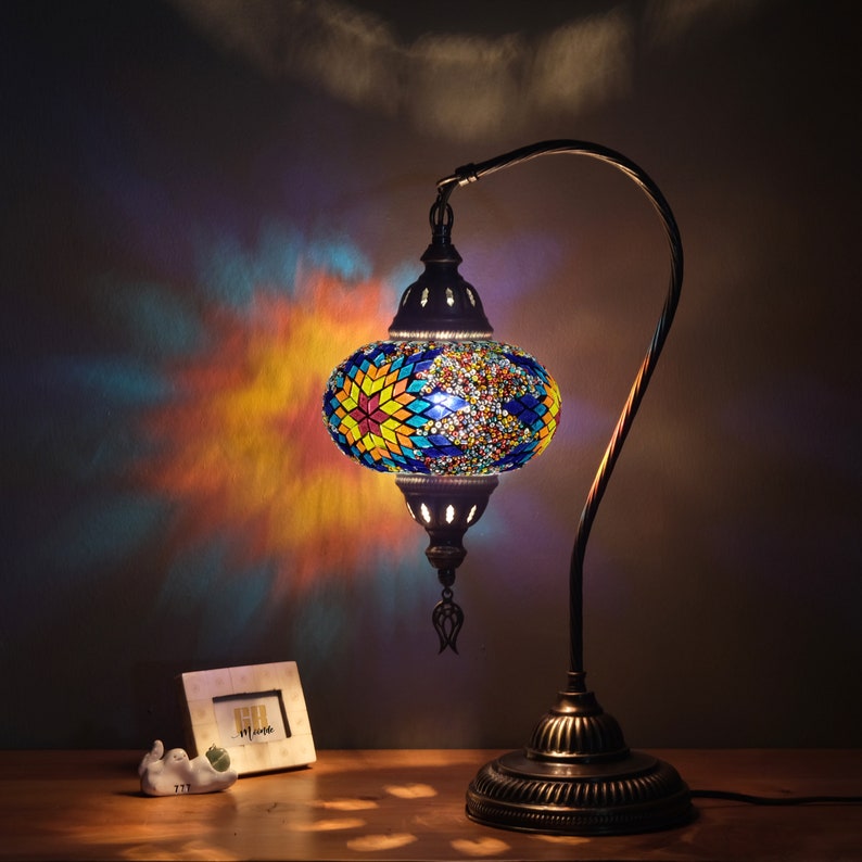 Turkish Lamp, Mosaic Moroccan Desk Lamp, Authentic Table Lighting Design, Turkish Home Decor, Traditional Turkey Lighting, Istanbul Lantern Cold Flame
