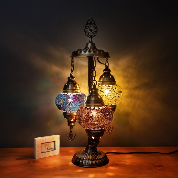 Mosaic Moroccan 3 Globe Table Lamp, Turkish Lamp, Moroccan Lamp Design, Modern Home Decorations, Grmoonde Authentic Lamp Design,