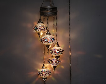 Plafonnier turc, lustres turcs, lampe suspendue 5 globes, suspension marocaine, lampe turque, globe de 7 pouces, lanterne turque