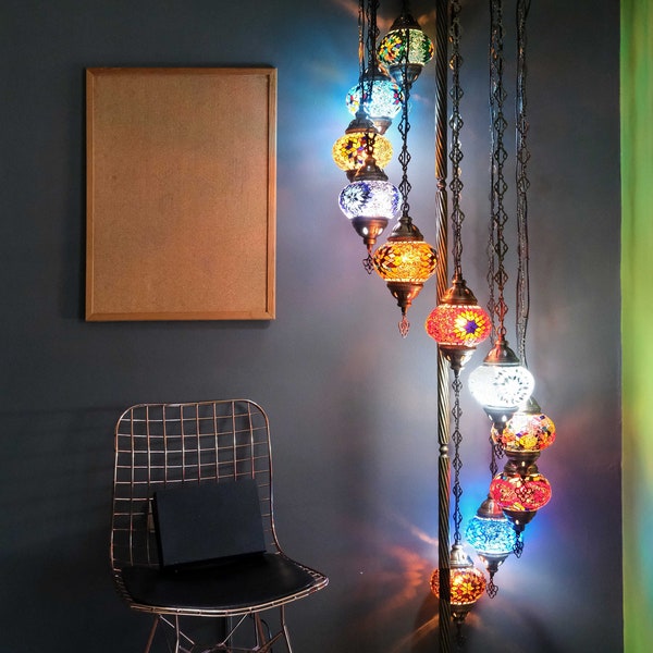 GrMoonde 11 Mosaik-Stehlampe, marokkanische Türkisch, marokkanisches Lampendesign, authentische Wohnkultur, 11 Globe Stehlampe, moderne Beleuchtung
