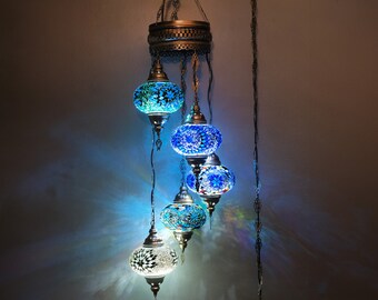 Suspension turque, lustres turcs, lampe suspendue 5 globes, plafonnier marocain, lampe turque, globe de 7 pouces, lanterne turque