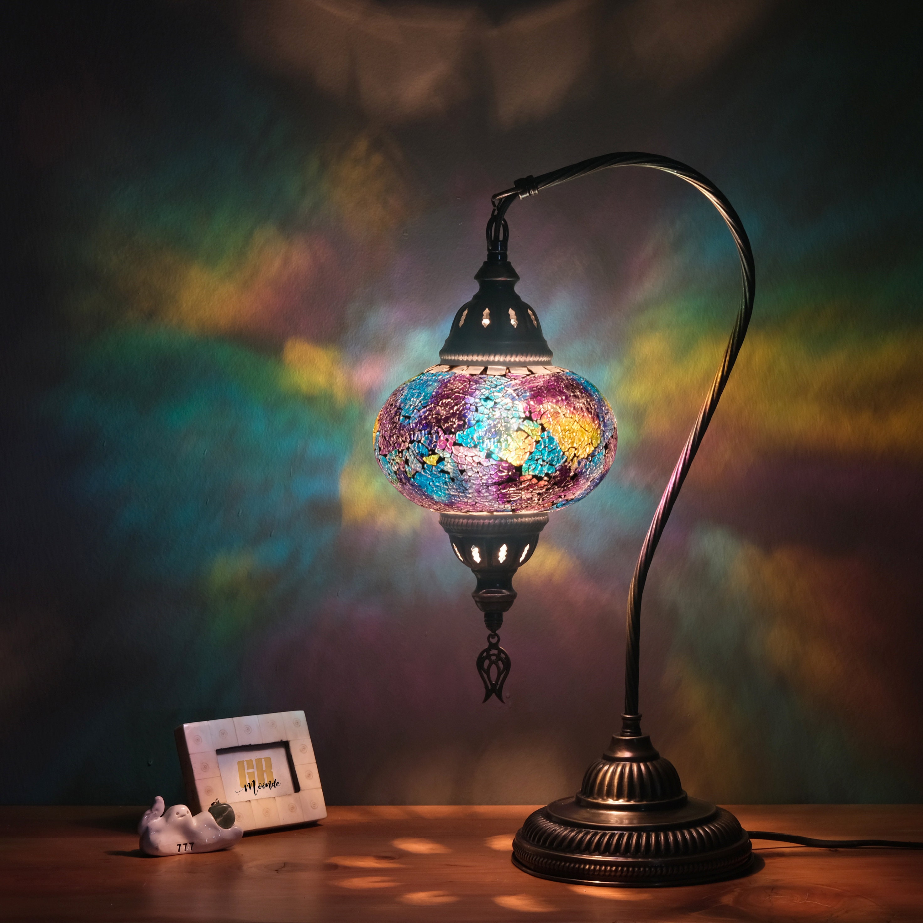 Turkish Moon Desk Lamp, Turkish Bedside Lamp, Moroccan Mosaic