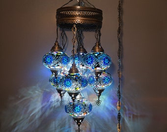 Türkische Deckenbeleuchtung, türkische Mosaik-Leuchter, 7 Kugel-Hängelampe, marokkanische Pendelleuchte, türkische Lampe, 7-Zoll-kugel, Grmoonde-Lampe