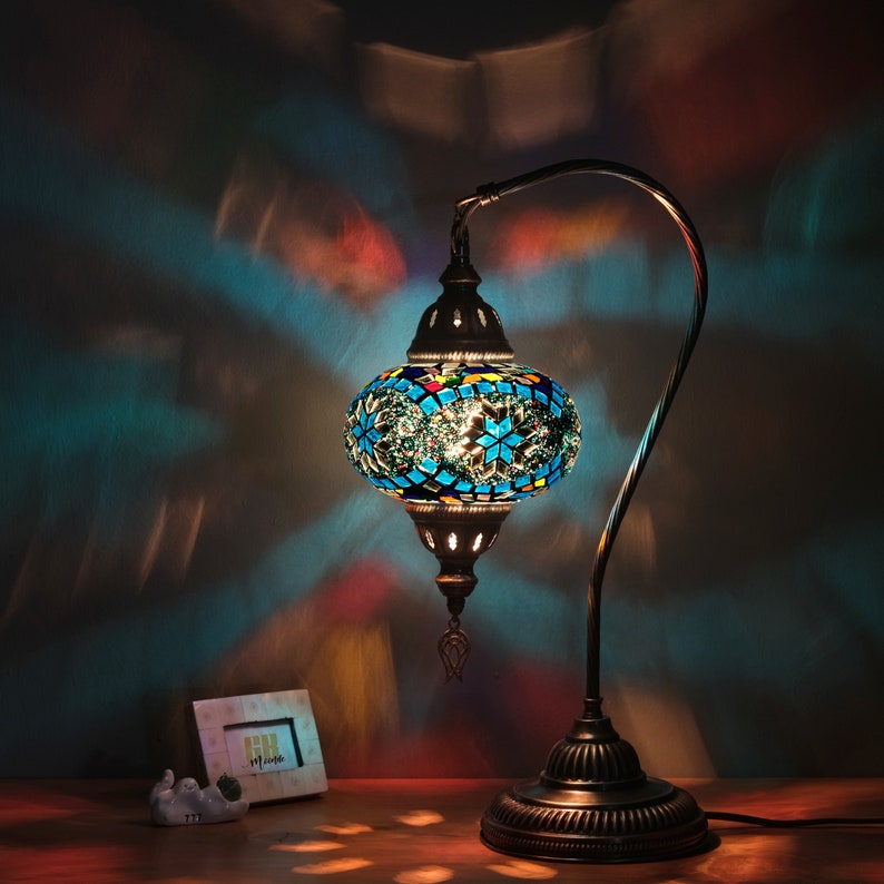 Traditional Turkey Lighting, Turkish Mosaic Lamp, Moroccan Desk Lamp, Authentic Table Lighting Design, Turkish Home Decor, Istanbul Lantern zdjęcie 9