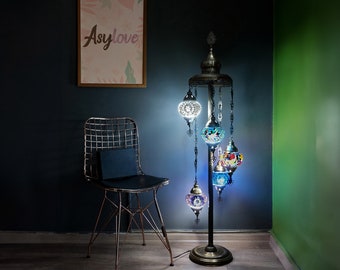 GrMoonde 5 Mosaic Floor Lamp, Globe Standing Floor Lamp, Moroccan Turkish, Moroccan Lamp Design, Authentic Home Decor, Modern Lighting