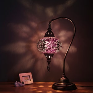Turkish Lamp, Mosaic Moroccan Desk Lamp, Authentic Table Lighting Design, Turkish Home Decor, Traditional Turkey Lighting, Istanbul Lantern Purple