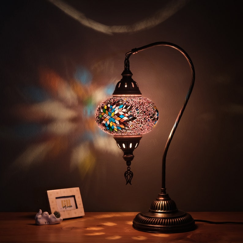 Turkish Lamp, Mosaic Moroccan Desk Lamp, Authentic Table Lighting Design, Turkish Home Decor, Traditional Turkey Lighting, Istanbul Lantern Pink