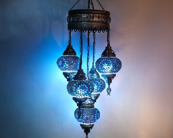 Türkische Kronleuchter, türkische Hängelampe mit 5 Kugeln, türkische Lampe, 5-Zoll-Kugel-Hängelampe, marokkanische Deckenbeleuchtung, türkische Laterne