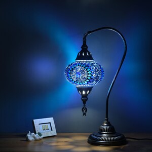 Turkish Lamp, Mosaic Moroccan Desk Lamp, Authentic Table Lighting Design, Turkish Home Decor, Traditional Turkey Lighting, Istanbul Lantern Blue Ring