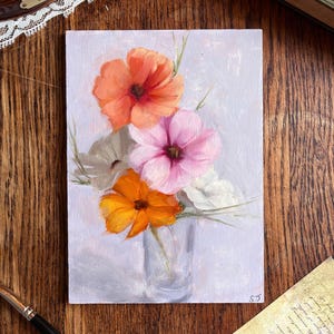 Pink, White and Orange - Original oil painting | Flower painting, fine art, original painting, contemporary art, delicate flower art, decor