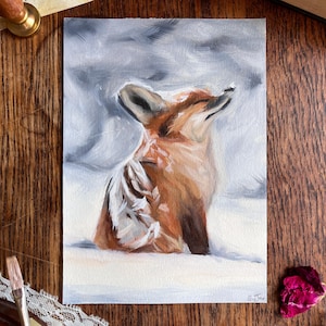 Winter Fox - Original oil painting | Fox oil painting, winter fox painting, fox artwork, wall art handmade handpainted, winter art, animal