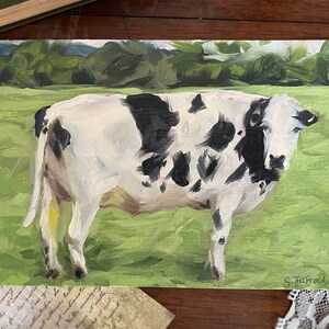 Spotted Cow Landscape - Original oil painting | Landscape oil painting, cow painting, countryside art, farm decor, farm house wall art