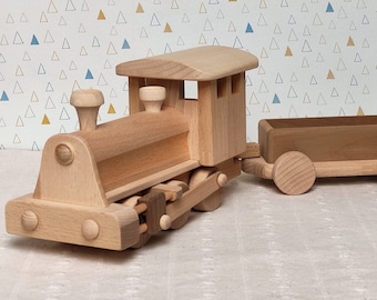 Large Wooden Train with carrieges Eco Natural Handmade Gift for kids Toddler toys