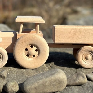 Wooden Tractor with Trailer Eco Toys For Kids Gift Handmade Natural Toddler Toys Truck image 3