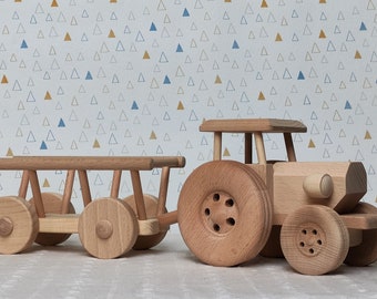 Tractor with trailer Wooden Truck Toys For Kids Gift Handmade Eco Natural Toddler Toys