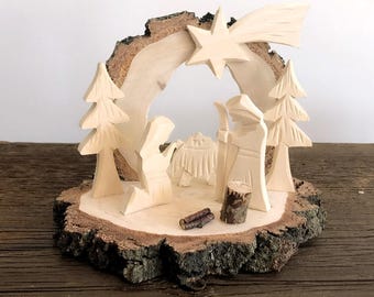 Christmas Nativity set in wooden stable Nativity scene Handmade Christmas Decoration nativity figures Jesus Mary Joseph Holy Land Stable