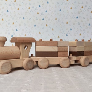 Houten trein met rijtuigen Locomotief speelgoed Handgemaakt houten speelgoed peuter speelgoed cadeau voor kinderauto