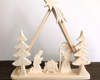 Christmas Nativity set in wooden stable Nativity scene Handmade Christmas Decoration nativity figures Jesus Mary Joseph Holy Land Stable
