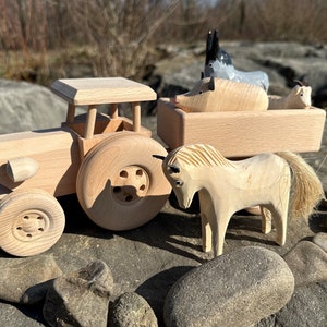 Wooden Tractor with Trailer Eco Toys For Kids Gift Handmade Natural Toddler Toys Truck image 7