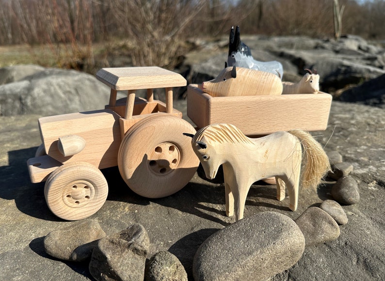 Wooden Tractor with Trailer Eco Toys For Kids Gift Handmade Natural Toddler Toys Truck image 7