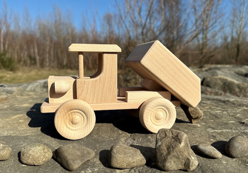 Truck with Dumper Wooden Toys Eco Handmade Toddler toys for kids Gift image 3