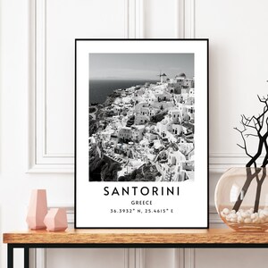 Santorini-print, Santorini-poster, minimalistische reizen Santorini reizen kunst aan de muur, uitzicht op Santorini, Instant Download, Oia, Griekenland Wall Art Decor