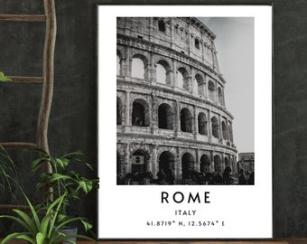 Rome Print Art, Instant Download Rome Poster, Minimalist Wall Art, Minimalist Rome Colosseum Print, Rome Coordinates Wall Art Print
