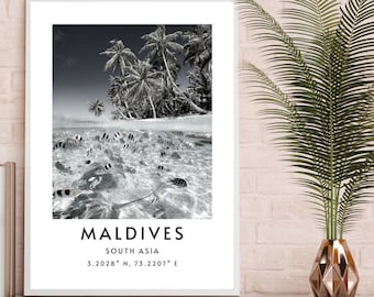 Maldives Wall Art, Instant Download Maldives Printable Wall Art, Maldives Coordinates Print, Maldives Poster, Minimalist Travel Maldives