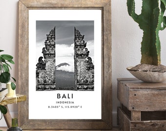 Bali Gates Printable Wall Art, Instant Download Bali Travel Wall Art, Minimalist Bali Gates Print Coordinates Bali Gates Black & White Print