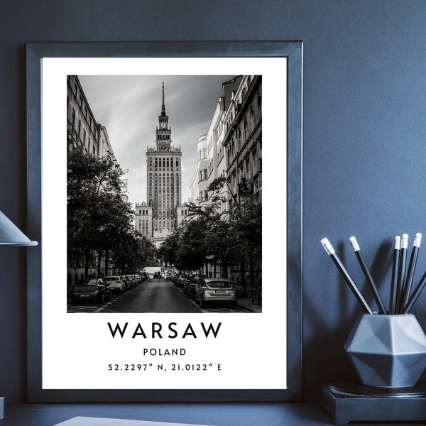 Instant Download Warsaw Wall Art, Minimalist Printable Art, Warsaw Poland Print, Minimalist Travel Warsaw, Monochrome Warsaw coordinates