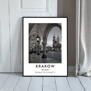 Krakow Wall Art, Instant Download Krakow Minimalist Wall Art, Krakow Square Monochrome Gallery Wall Art, Minimalist Krakow Coordinates Print