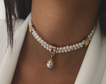 アクセサリー Cord Pearl Choker Pearls Collar Necklace, Pearl Choker, Gold and Pearl Choker