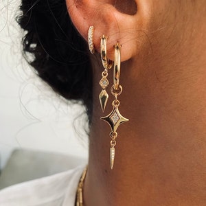 Gold dainty set earrings, drop earrings, spike earrings, cross earrings cz dainty gold earrings, cz earrings,
