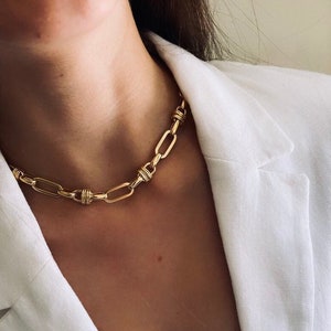 Chunky choker, statement choker , minimalist gold necklace , rectangle link chain, day collar,  trendy vintage necklace, choker necklace