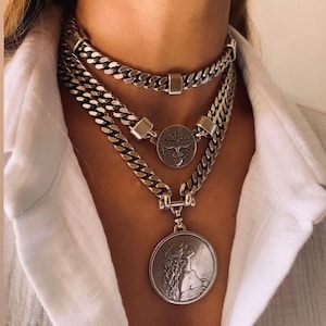 Statement necklace , coin collar, medallion necklace, chunky  choker, mixed metal  necklace,layered necklace, day collar ,punk jewelry