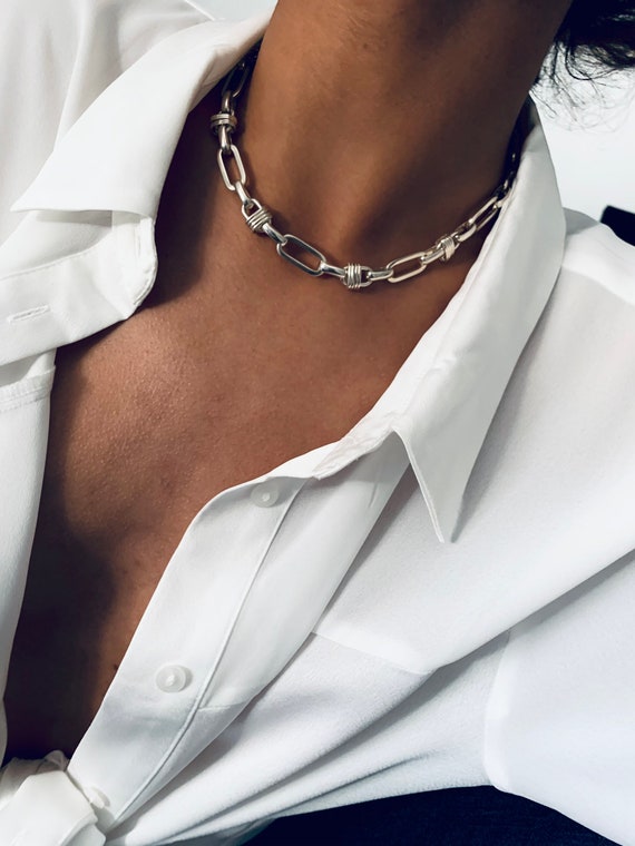 Chunky silver cheap collar necklace