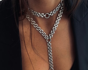 Lariat set necklace-long necklace-chunky thick gold necklace,gold statement necklace, gold/silver lariat necklace, drop necklace.