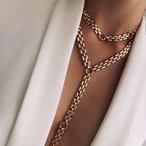 Chunky Gold Lariat Necklace Set, Long Y Drop Chain