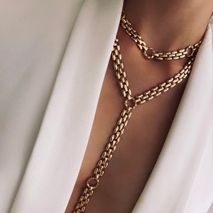 Lariat set necklace,long necklace, chunky Y necklace, chunky chain necklace,long drop link chain necklace, gold chunky smooth long necklace.