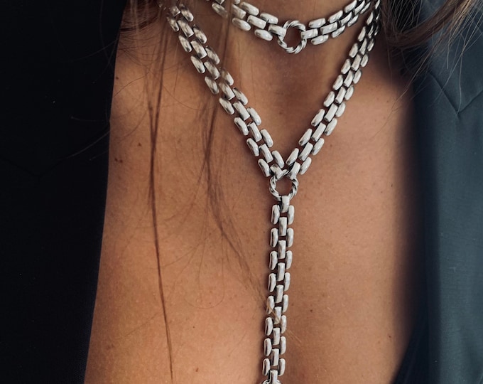 Long Drop Necklace, Lariat Necklace, Statement Silver Necklace, Day