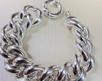 Women chunky Silver 925 curb bracelet ,2cm curb woman bracelet, silver 925 bracelet, toggle bracelet, curb bracelet woman