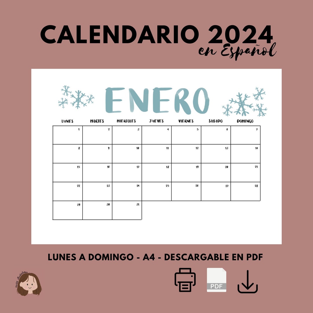 Monthly Calendar 2024 in SPANISH Calendar Monthly Planner Printable Etsy