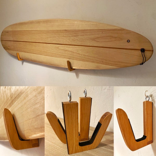 Support mural pour planche de surf - Bois/naturel, teck/marron ou nu